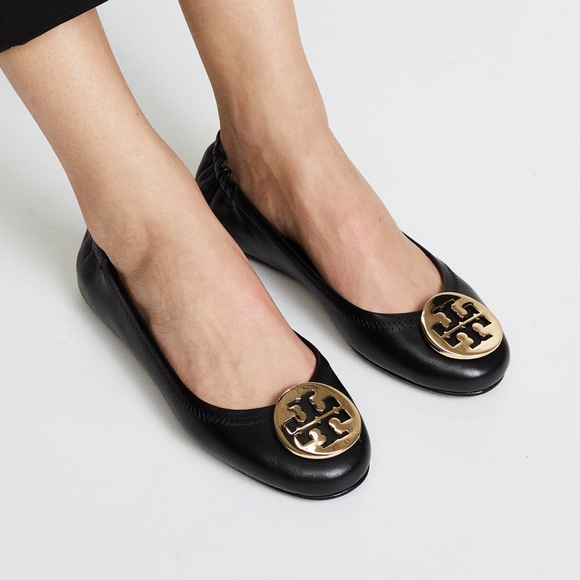 Tory Burch Travel Flat Black Leather/Silver- not Gold Tory B. emblem - Picture 1 of 14